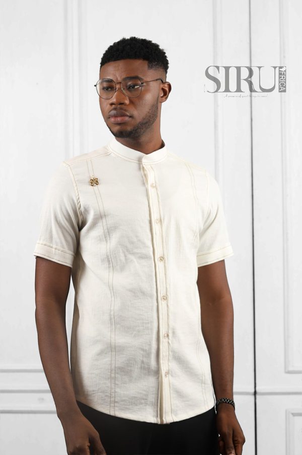 NAWA light cream Linen Blend Short Sleeves Shirt | African Wear