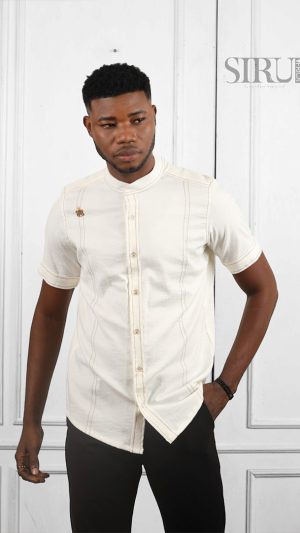NAWA light cream Linen Blend Short Sleeves Shirt | African Wear