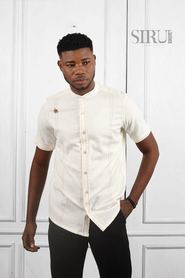NAWA light cream Linen Blend Short Sleeves Shirt | African Wear