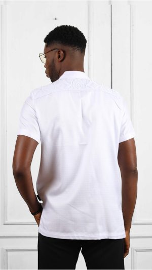 White Cotton Blend Short Sleeves Shirt | African Wear
