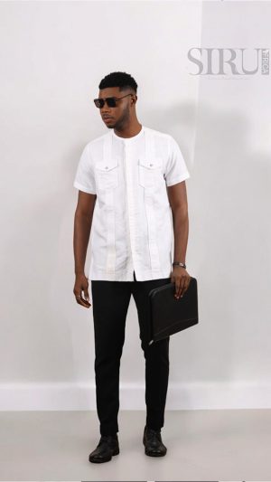 White Cotton Blend Short Sleeves Shirt | African Wear
