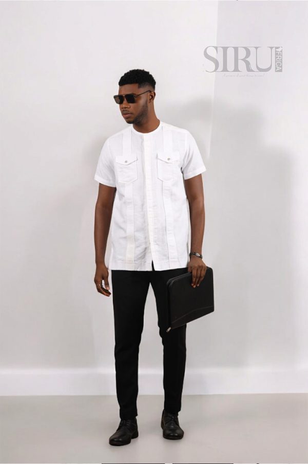 White Cotton Blend Short Sleeves Shirt | African Wear