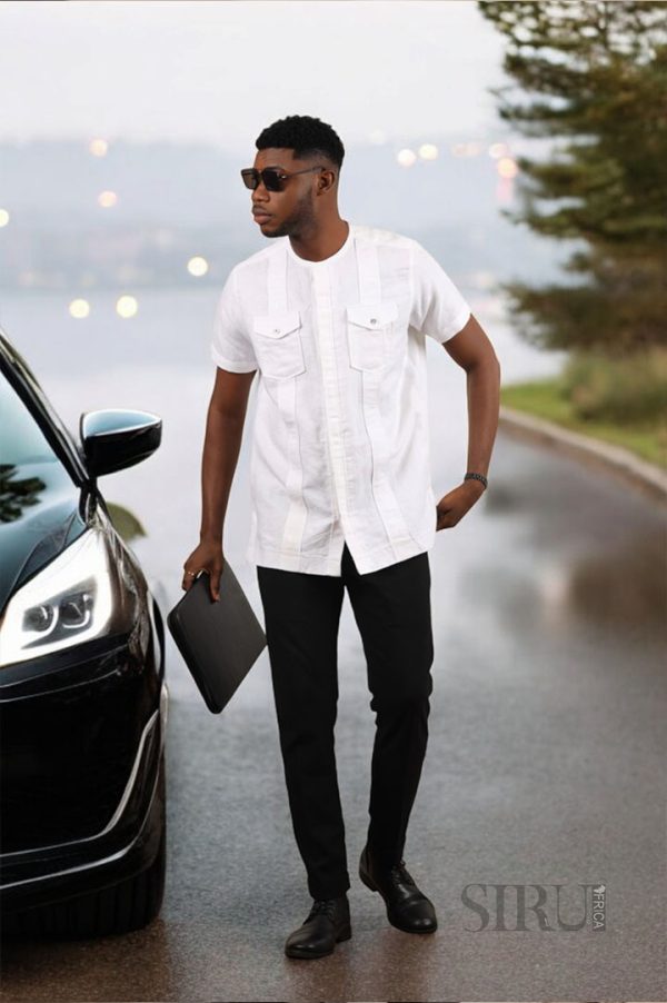 White Cotton Blend Short Sleeves Shirt | African Wear