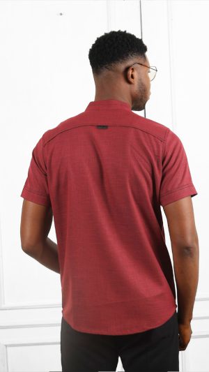 NAWA burgundy Linen Blend Short Sleeves Shirt | African Wear