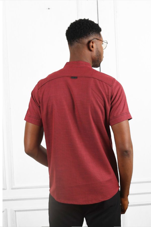 NAWA burgundy Linen Blend Short Sleeves Shirt | African Wear
