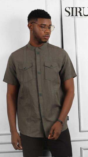 NAWA burgundy Linen Blend Short Sleeves Shirt | African Wear
