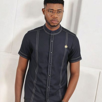 Sankara Navy blue Short Sleeved Shirt | African Men's Wear