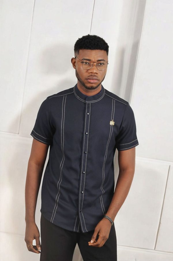 Sankara Navy blue Short Sleeved Shirt | African Men's Wear