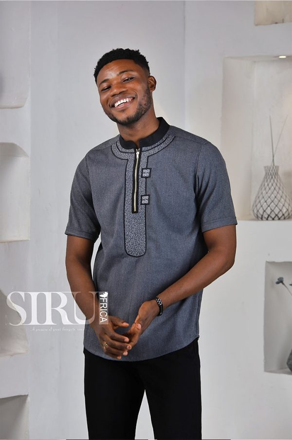 NAWA Men’s African Embroidered cashmere Blend Shirt | African Wear