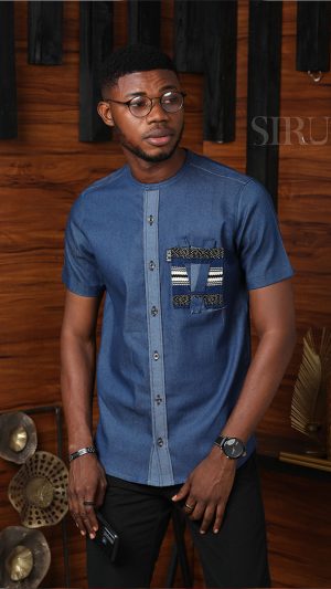 Denim Short Sleeves Shirt | African Wear