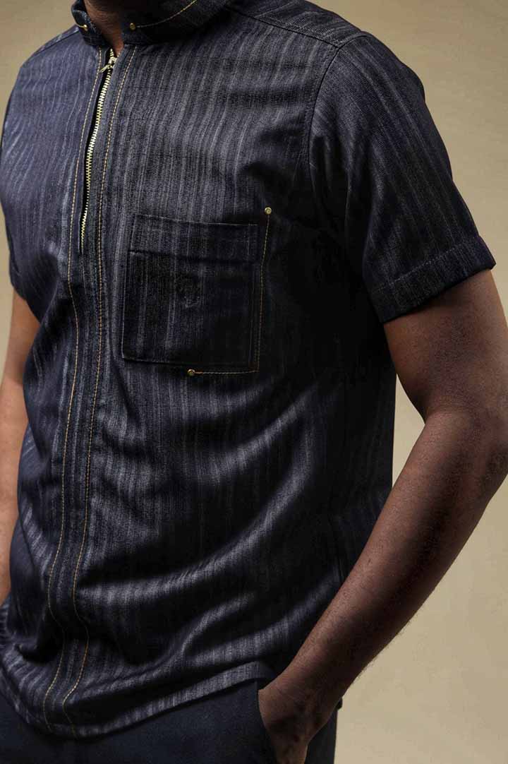Denim Short Sleeved Shirt | African Men's Wear
